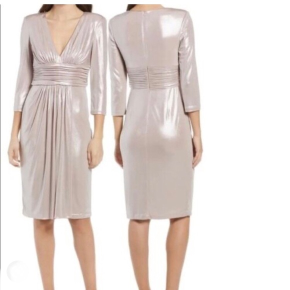 NWT Vince Camuto Metallic Long Sleeve Ruched Waist Metallic Dress Rose Size 8 - Picture 4 of 7